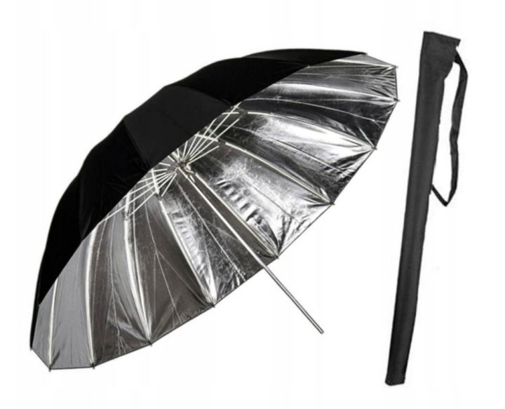 PROFESJONALNY DUŻY PARASOL STUDYJNY SREBRNY 180cm - 185cm włókno szklane