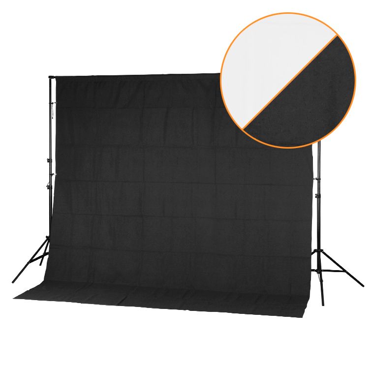 TŁO STUDYJNE FOTOGRAFICZNE materiałowe tekstylne 2w1 CZARNE - BIAŁE 3x3m
