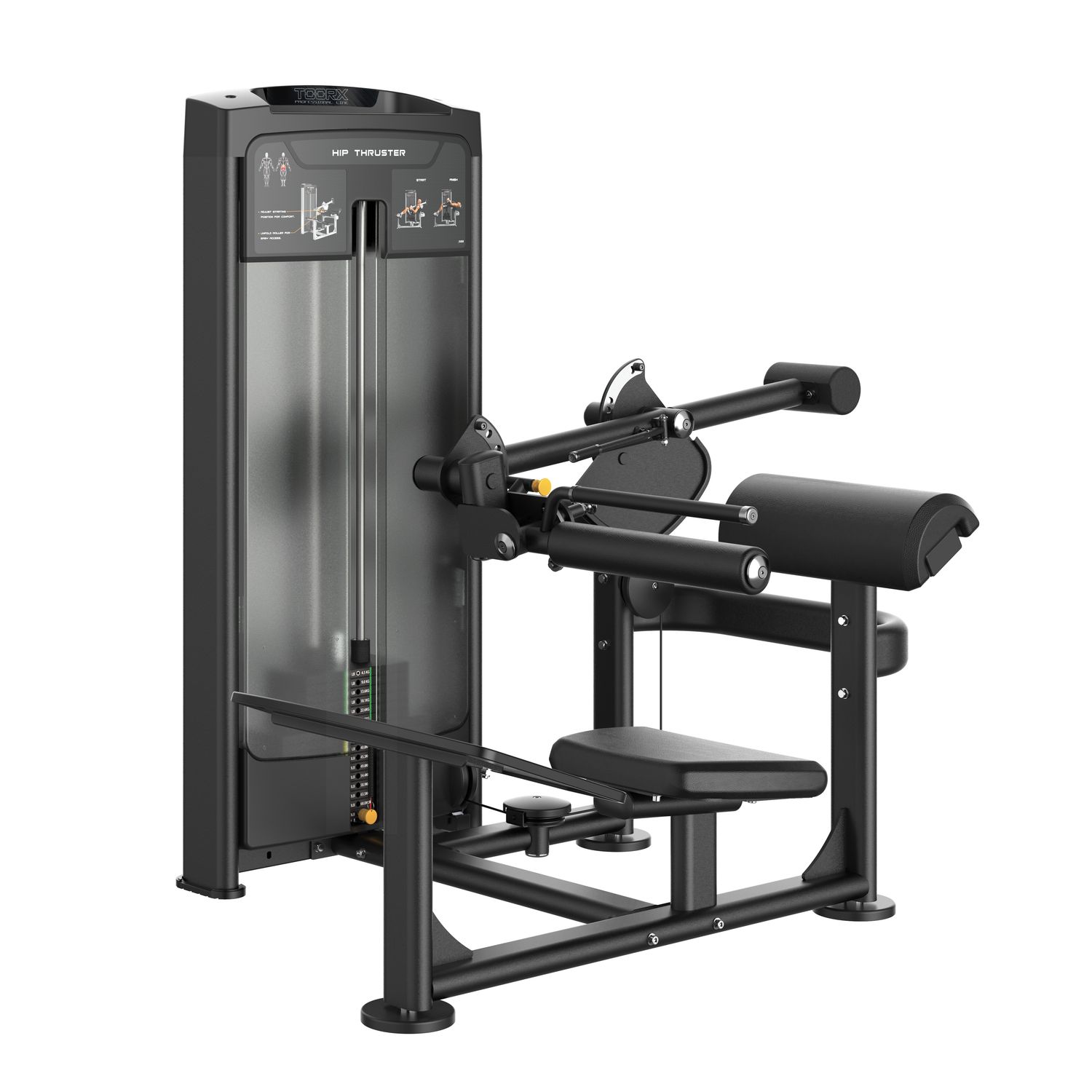 PLX 9000 Hip Thrust – Attrezzo Professionale per Glutei con Pacco Pesi Hip Thrust PLX 9000 Toorx vista frontale con pacco pesi