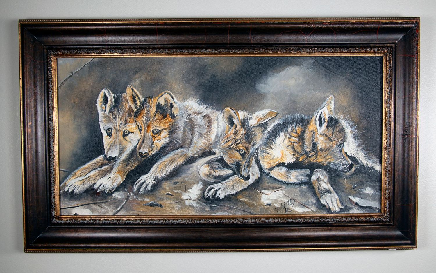 "Panoramic Wolf Cubs in Den"