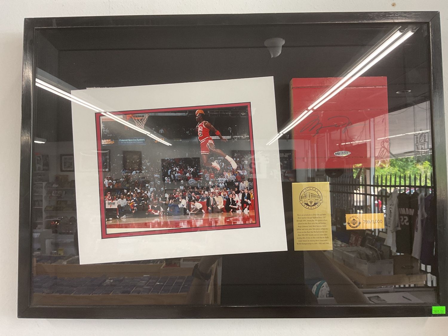 Michael Jordan Upper Deck Certified Game Used Floor And Autographed Display Piece 27”x20”