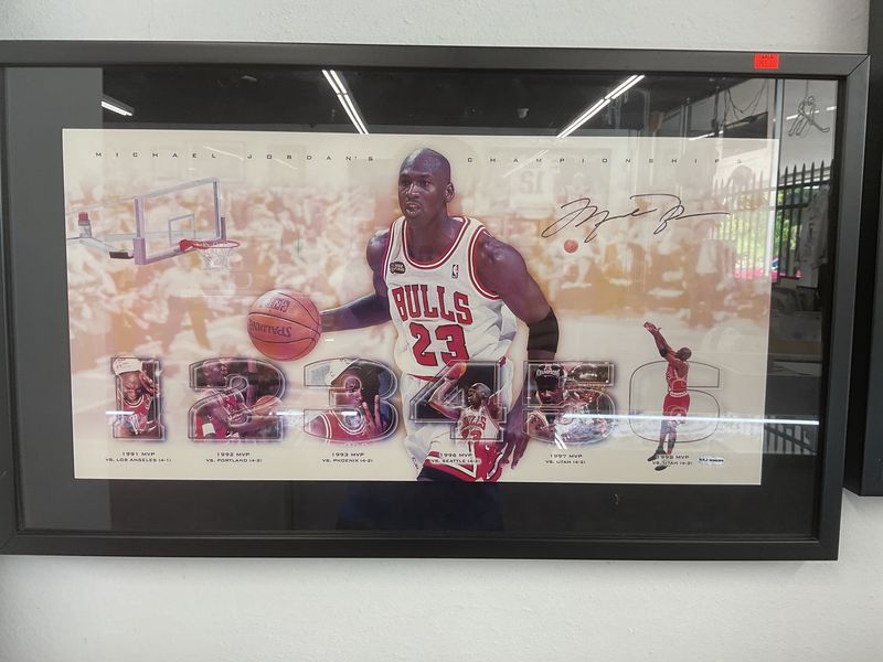 Michael Jordan Upper Deck 6 championships authenticated autograph display 29”x17”