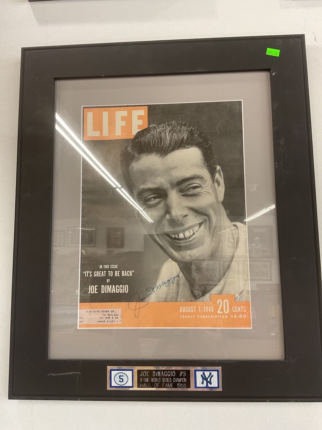 Joe DiMaggio Autographed LIFE Magazine PSA authenticated Display piece