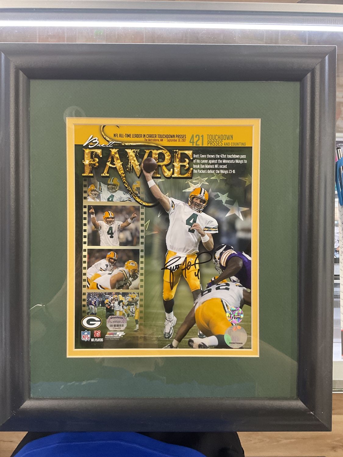 Brett Favre All-Time Leader Passing Touchdowns NFL authenticated autographed 15”x17”