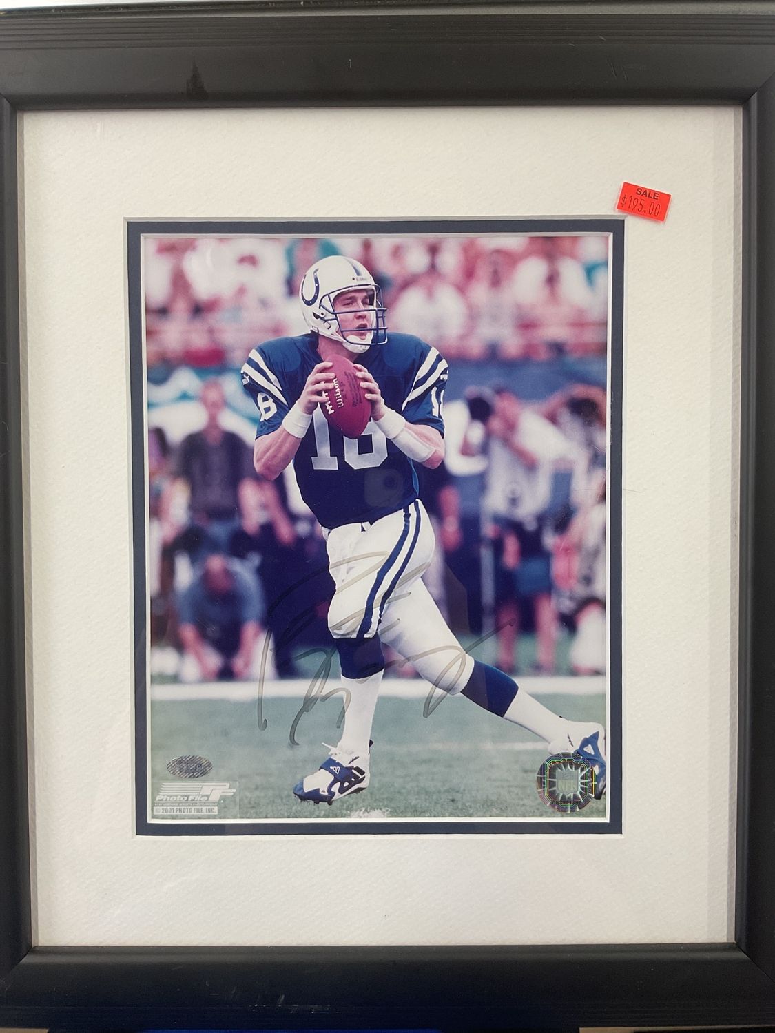 Peyton Manning NFL authenticated autographed display 14”x17”