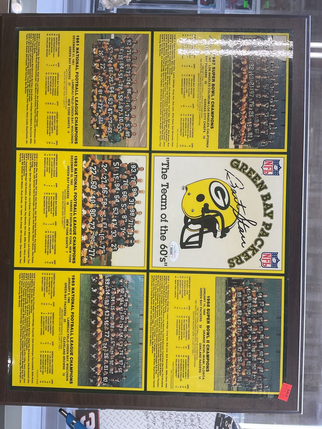 Bart Starr Green Bay Packers “The Team of the 60’s” Autographed display JSA certified 19”x15”