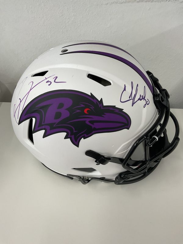 Ed Reed/Ray Lewis Dual Autographed Custom Full-Size Ravens Helmet Beckett Authenticated