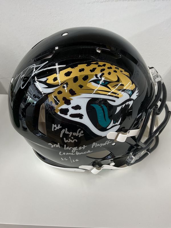Trevor Lawrence Autographed Full-size Jaguars Helmet “1st playoff win” “3rd largest playoff comeback” Inscr. 16/16