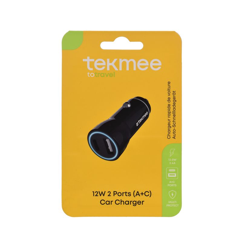 12W 2 PORTS A+C BLACK CAR CHARGER
