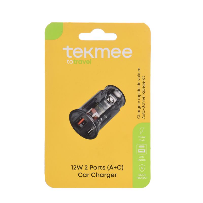 12W 2 PORTS A+C BLACK CAR CHARGER