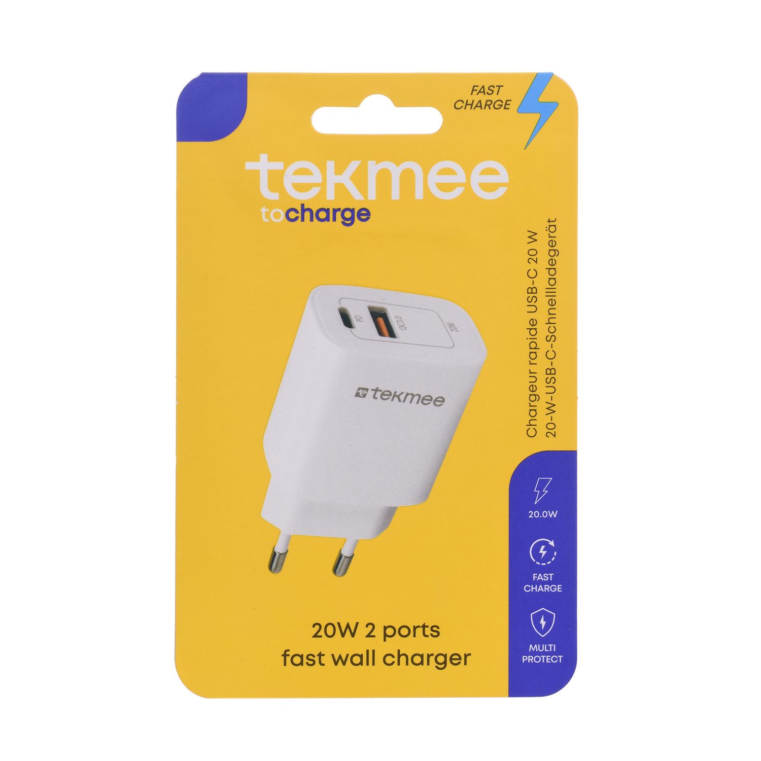 20W 2 PORTS C + USB FAST CHARGER