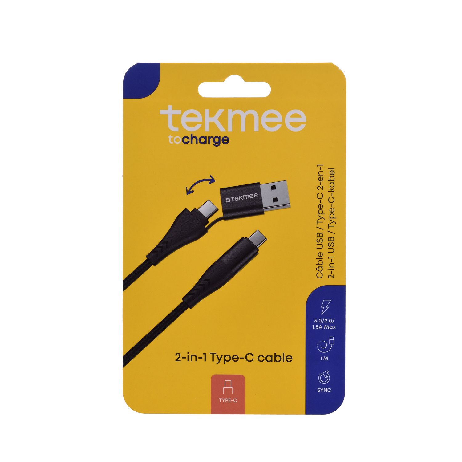 1M 2IN1TYPE-C/TYPE-C-USB CABLE BK