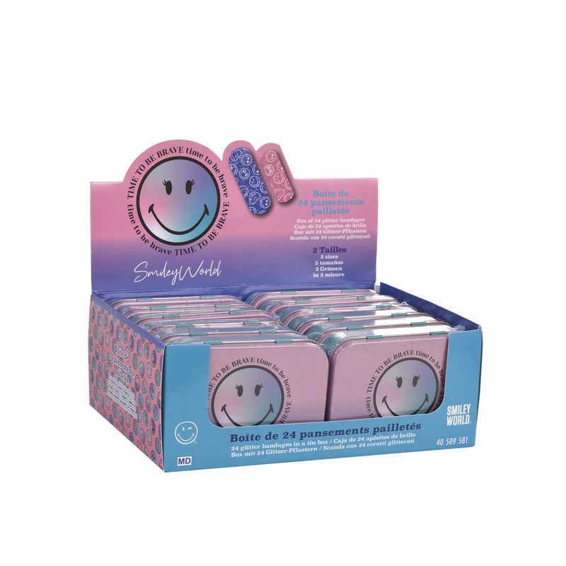 Smiley Glitter Pflaster in Metallbox