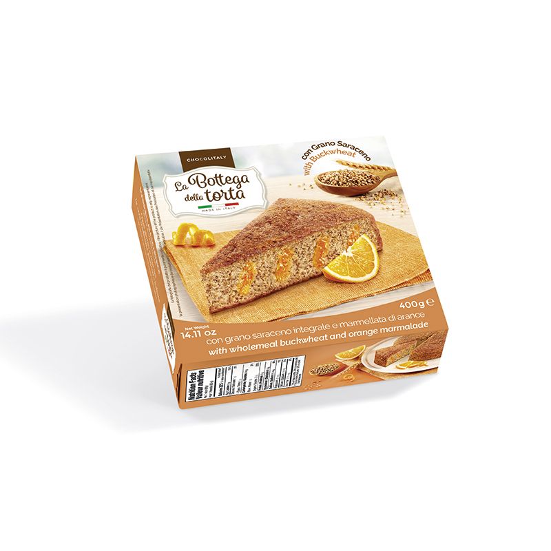 Soft cocoa cake with wholemeal buckwheat flour and orange marmelade filling