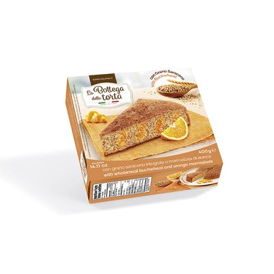 Soft cocoa cake with wholemeal buckwheat flour and orange marmelade filling