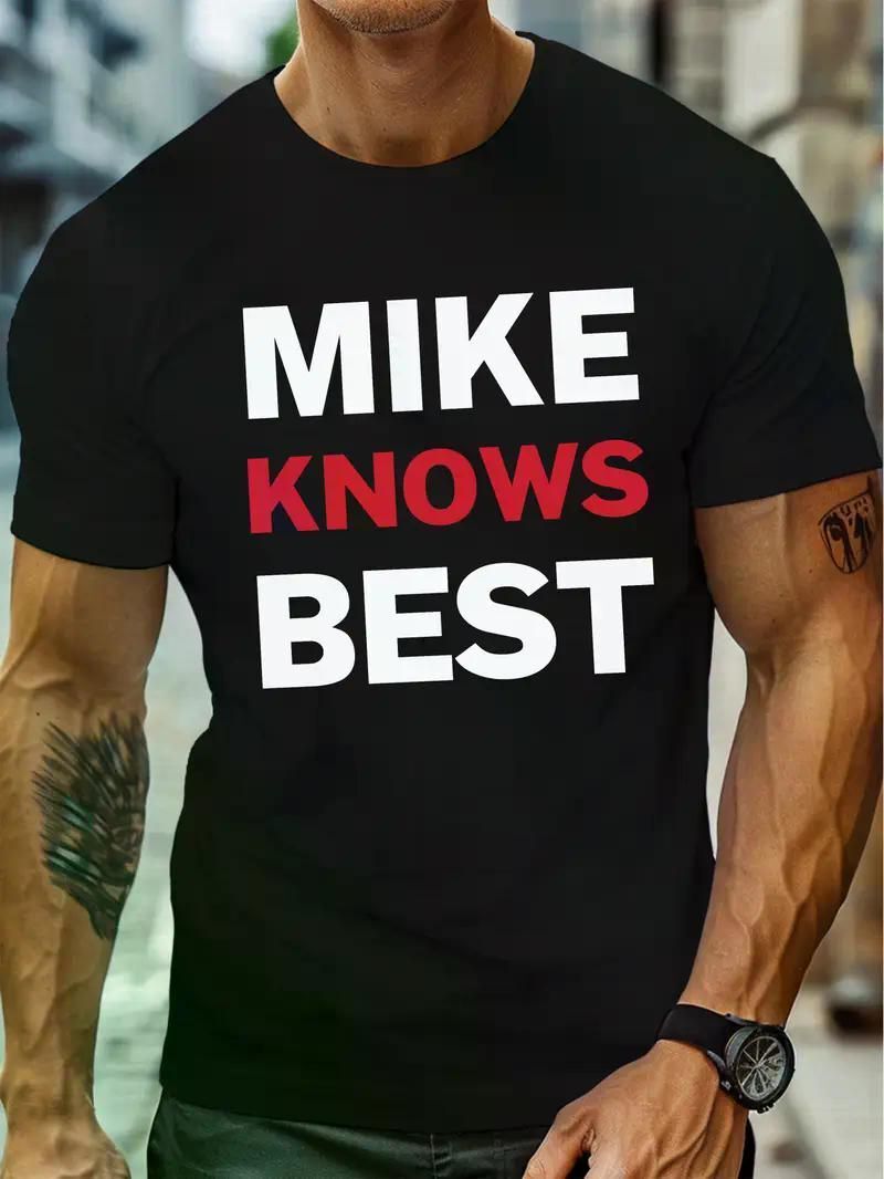 1pc, Mike Knows Best Men&#39;s 100% Cotton Crew Neck T-Shirt - Casual &amp; Lightweight Short Sleeve Tee with Bold Letter Print