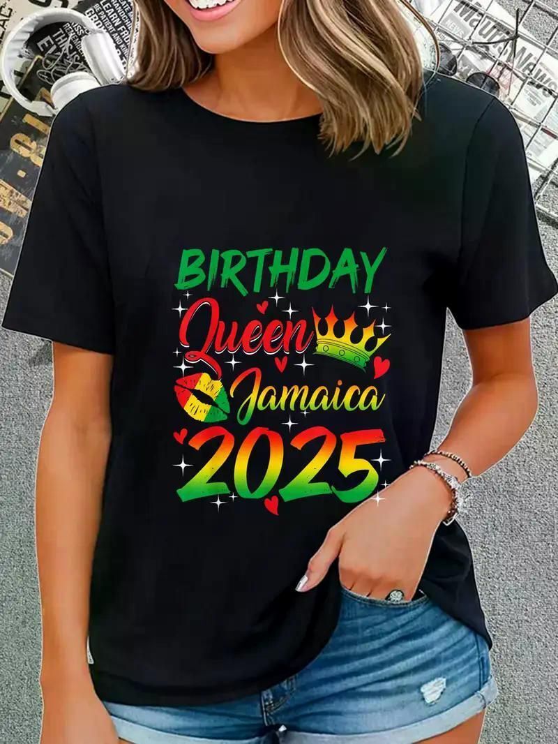 Birthday Queen Jamaica 2025 30Th 50Th Party Vacation Women T-Shirt Women&#39;S Men&#39;S Graphic Tee Causal Tops