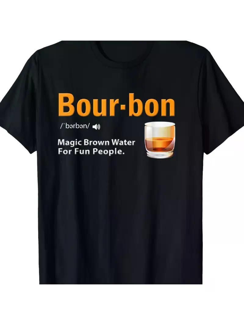 Men&#39;s Bourbon-Inspired Cotton Crew Neck T-Shirt - Fun Magic Brown Water Design,