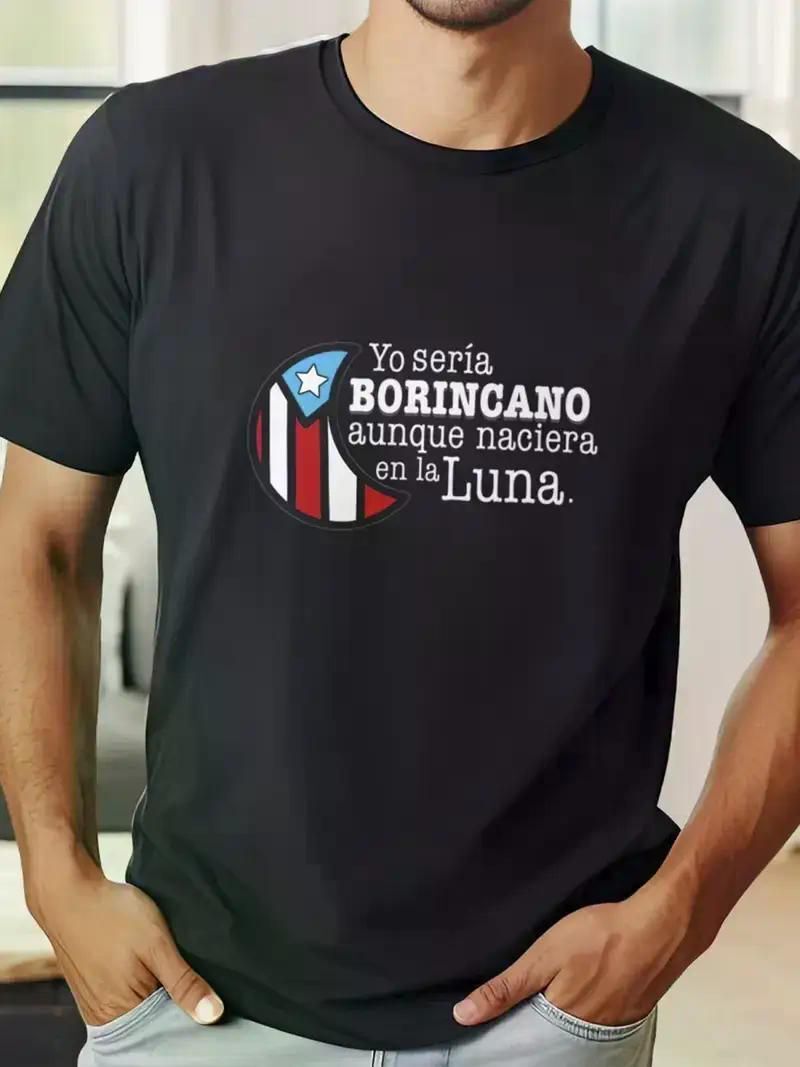 Bohemian Style Men&#39;s Cotton T-Shirt with American Flag &amp; Letter Print - Casual, Breathable Crew