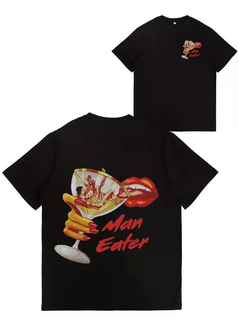Women&#39;s Graphic Cannibal Design T-Shirt - &quot;The for Man, The Myth, The Bad Influence&quot; Print, 180g Soft Double-Sided