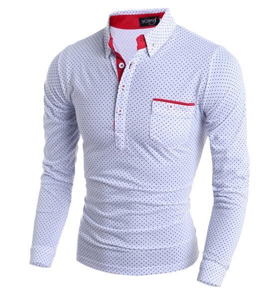 Color: Black, Size: L - Polka Dot T-shirt Men&#39;s Casual Slim Long Sleeve