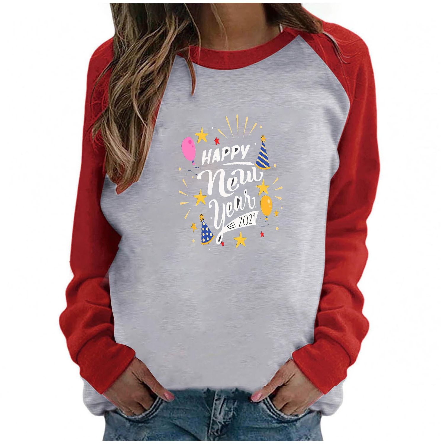Happy New Year Letter Print New Raglan Sleeve Women&#39;s T-shirt