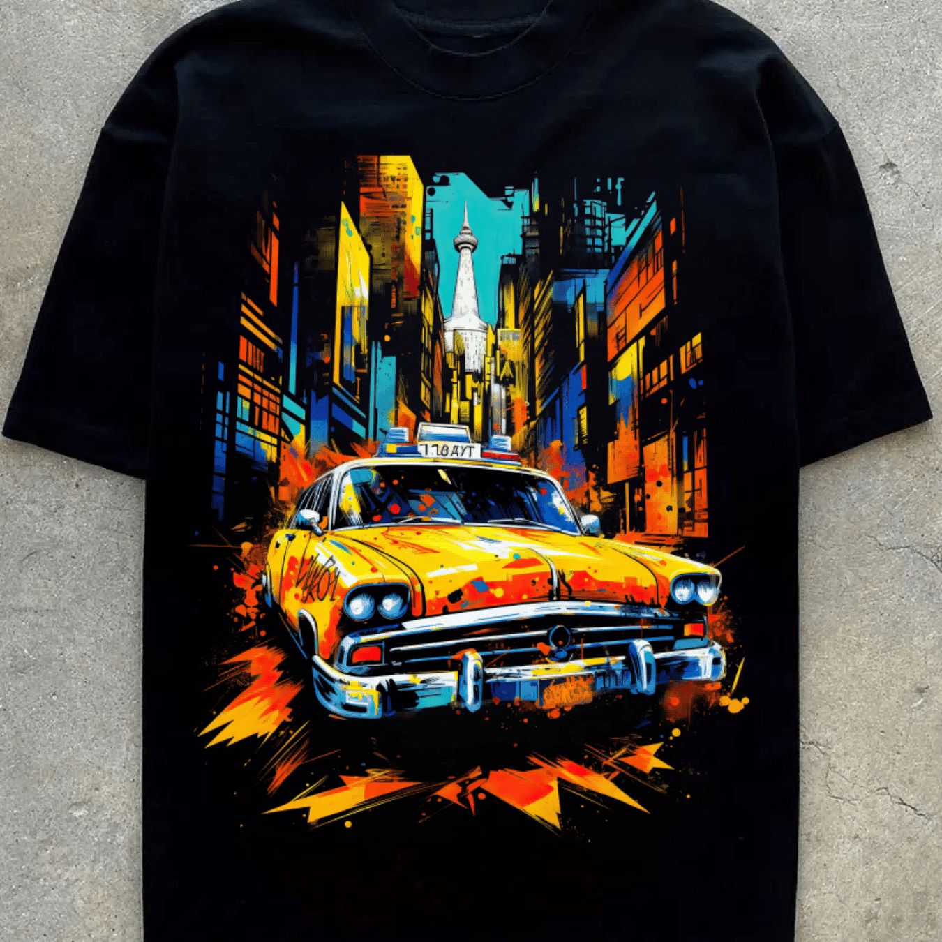Yellow Taxi Printed In The City Block, Men&#39;s Novel Graphic Design T-shirt, Summer Casual And Comfortable T-shirt, Men&#39;s Top For Daily Activities