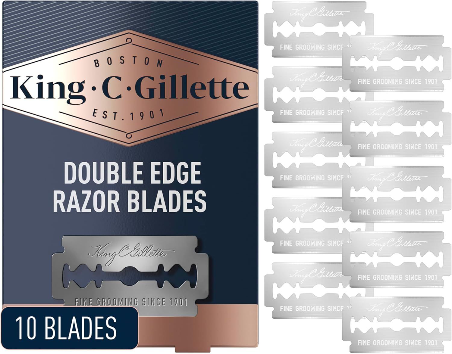 King C. Gillette Double Edge Safety Razor Blades 10 count, Stainless Steel Platinum Coated Blades