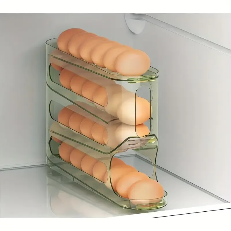 TEPOODE Egg Storage Box, Automatic Rolling Egg Box, Fresh-keeping Box, Food Grade Plastic, Without Battery Color: Transparent Green
