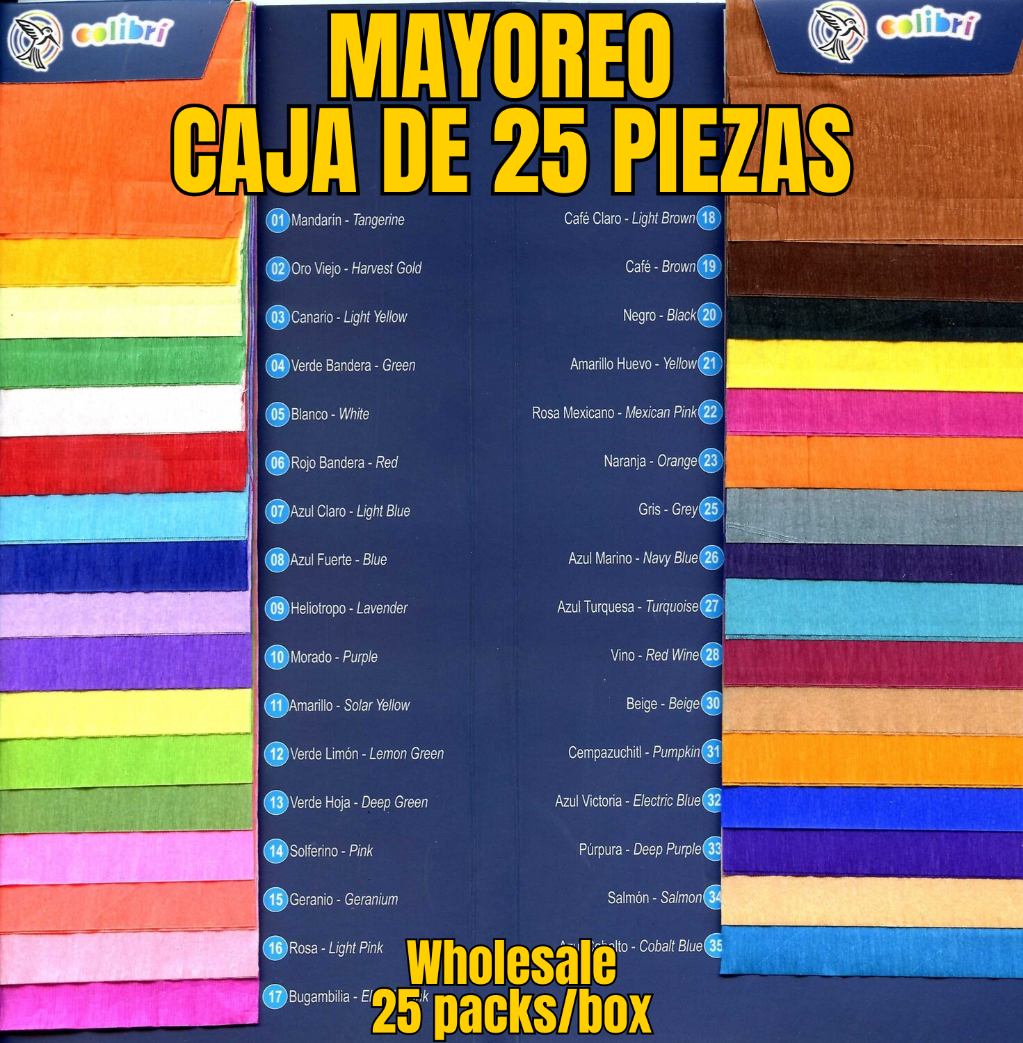 (Colibri)  PAPEL CREPE CAJA 25 PAQUETES MAYOREO