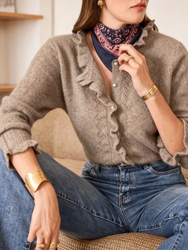 Chaqueta de punto gris pardo