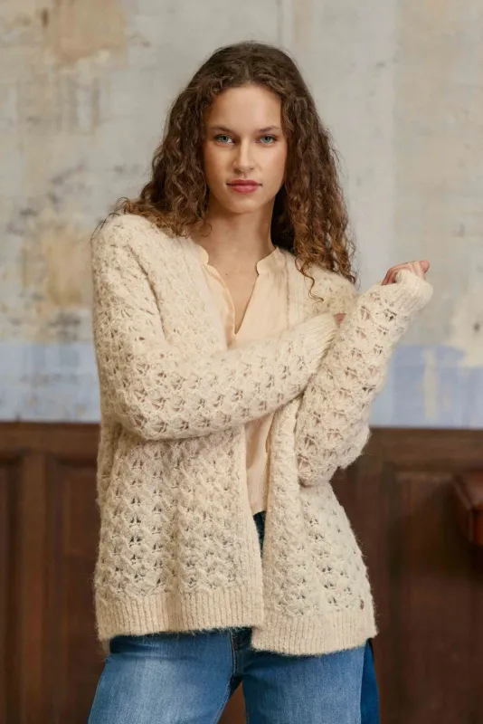 Chaqueta de punto calado beige claro Milene