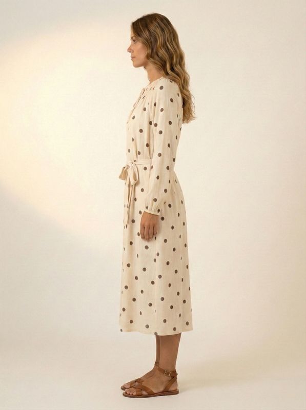 Vestido midi fluido con estampado de lunares