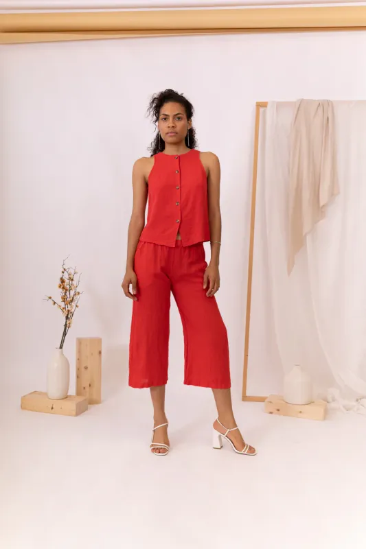 Pantalón lino rojo