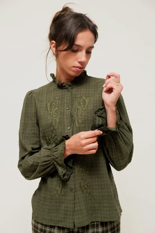 Camisa a cuadro caqui