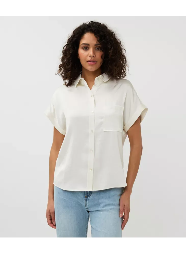 Blouse s/slve Pocket Satin Look
