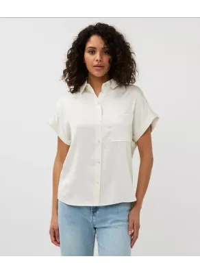 Blouse s/slve Pocket Satin Look