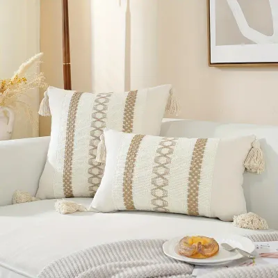Nature Douce – Duo de Coussins Bohèmes avec Franges