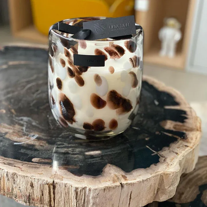 Barrel Candle - Brown &amp; White Spotted - XL