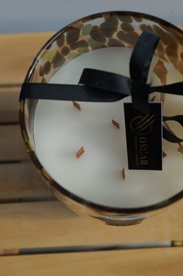 Barrel Candle - Brown &amp; White Spotted - XL