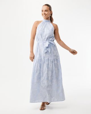 Striped flower jacquard dress