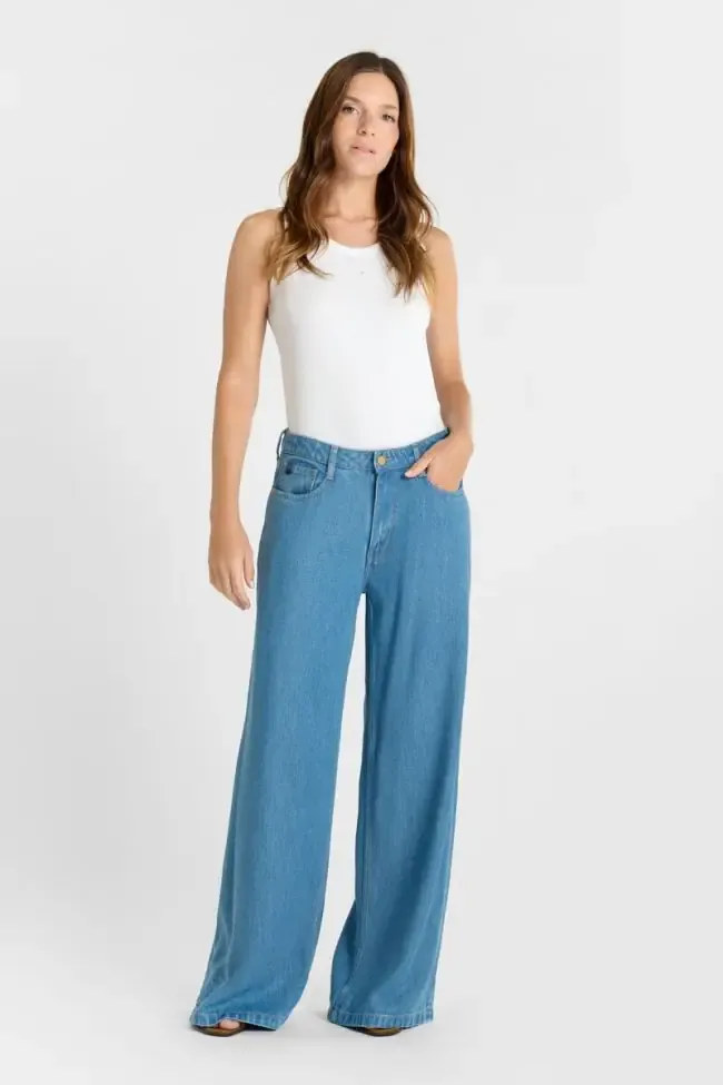 Jeans wide leg Zazou tencel bleu