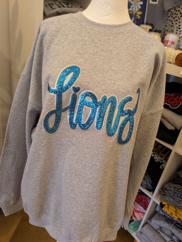 Lions Cursive Sequin Crew