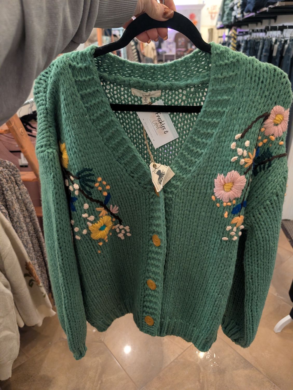 GREEN EMB CARDIGAN