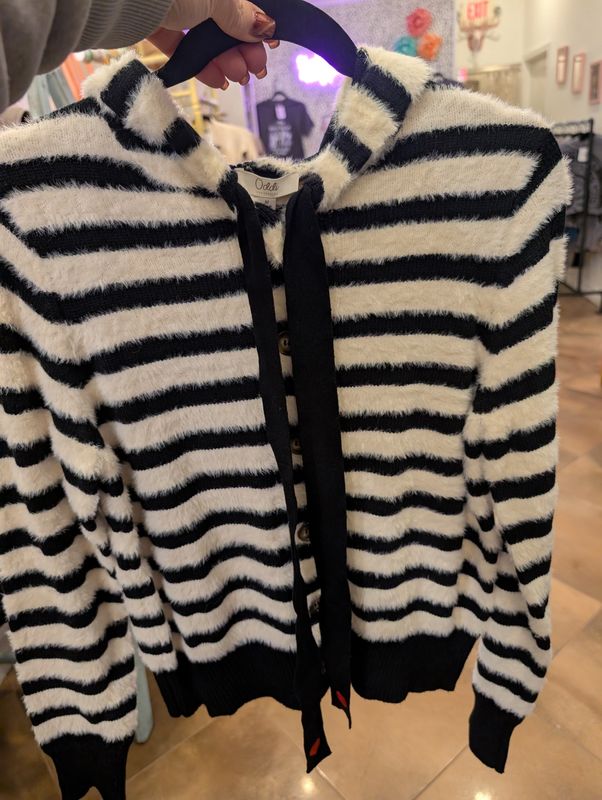 ODDI B&amp;W STRIP HOODED CARDI