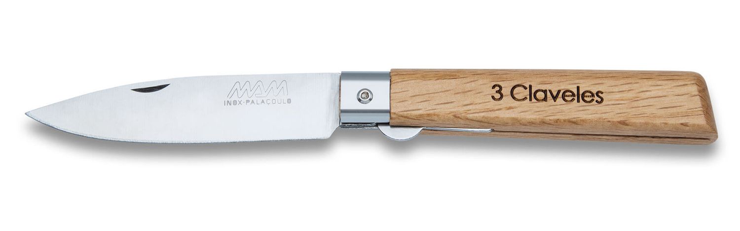 Navaja  inoxidable con bloqueo, madera haya hoja 8,8mm.