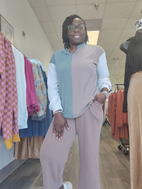 Color Block  Ribbed Top