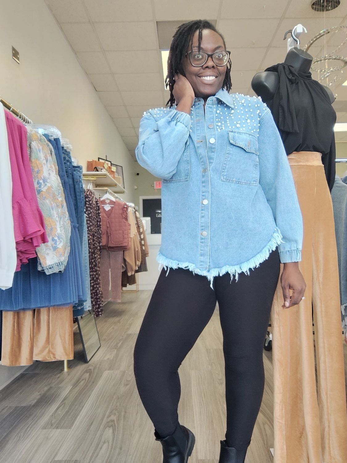 Diamond n&#39; Pearls Denim Shacket