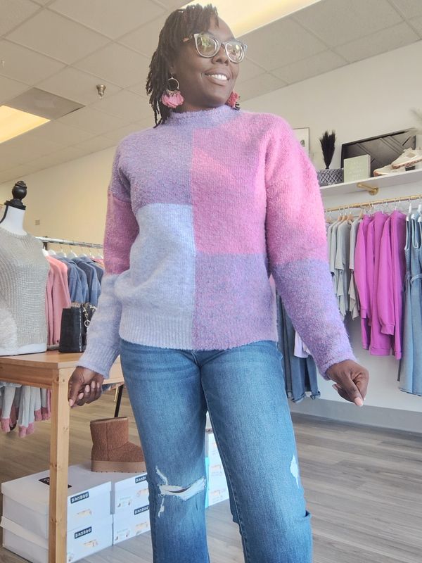 Violet Color Block Sweater  (Final Sale)