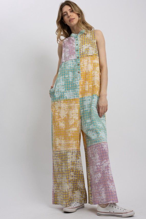 Plaid Patchwork Jumpsuit